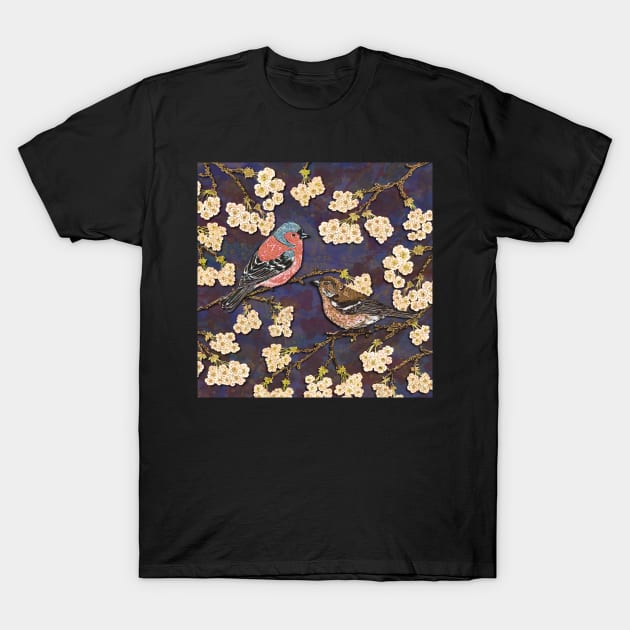 Chaffinches in Cherry Blossom T-Shirt by lottibrown